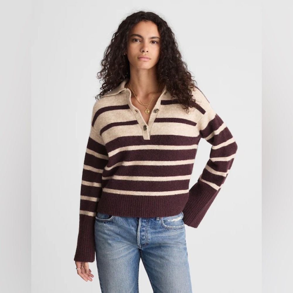 Madewell V-Neck CloudSoft Polo Sweater Size Medium S2